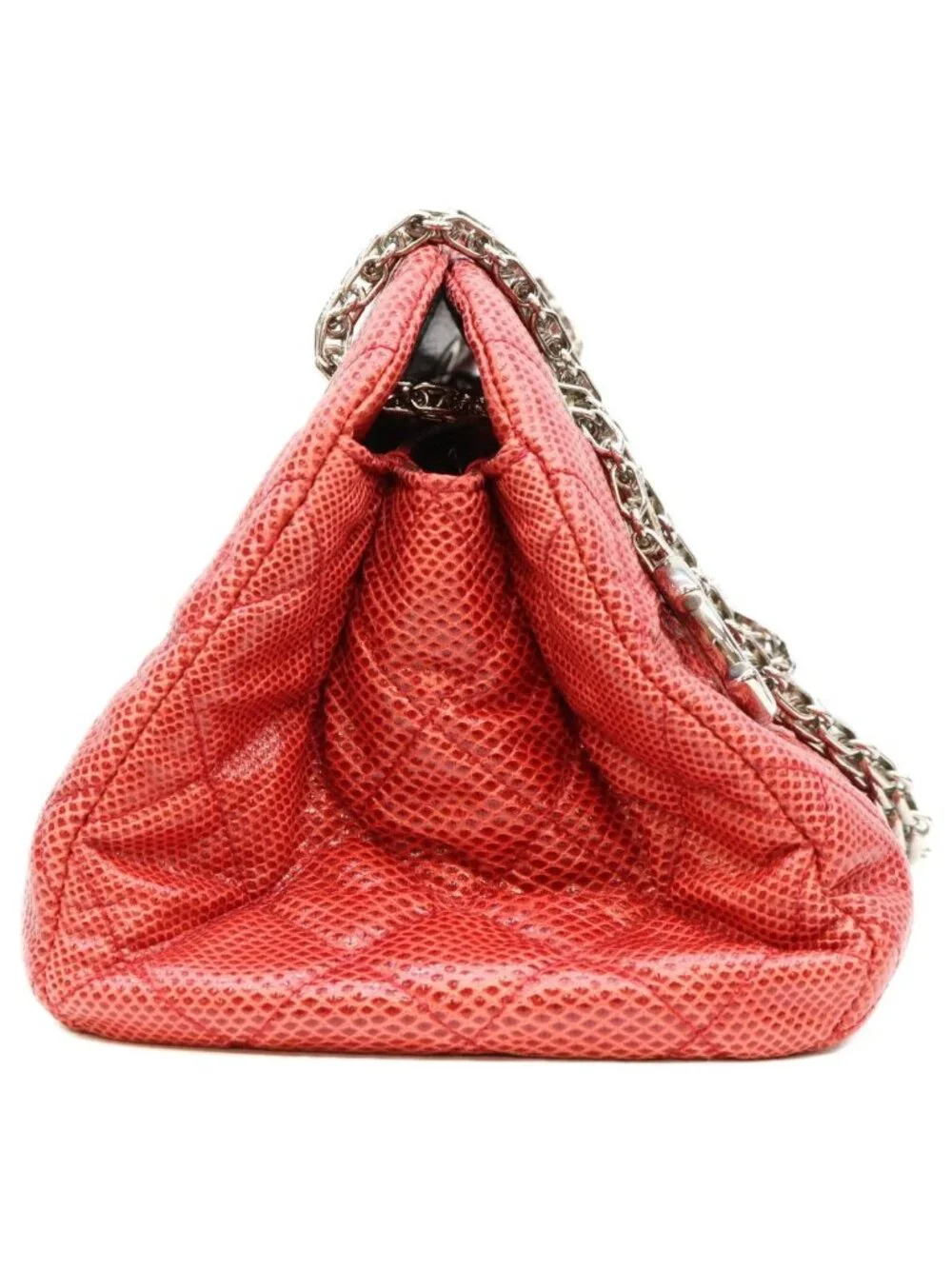 Chanel Red Exotic Leather Silver Bowling Shoulder Bag